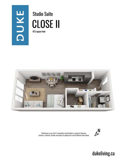 Floor plan for studio, 1 bath, 473 sqft